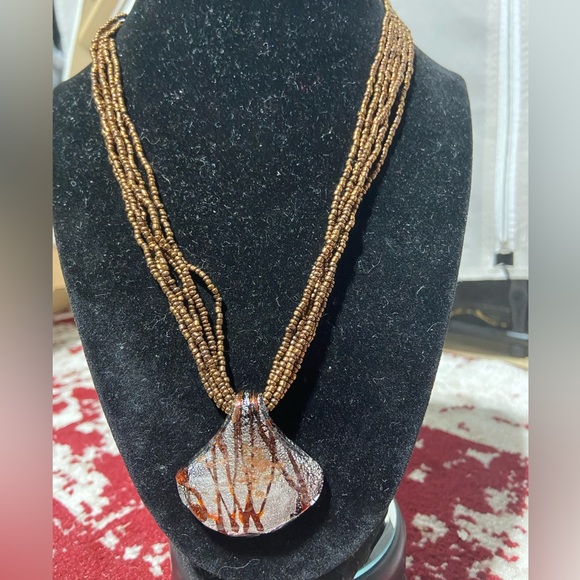 Glass Pendant Necklace on a Multiple Strand Seed Bead Necklace - Picture 1 of 6